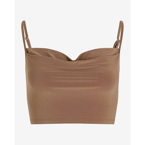 Express Womens Cowl Neck Cropped Cami Spaghetti Straps Sandshell Top Size XL NWT - Picture 4 of 16